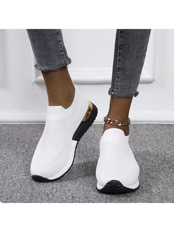 Women's Sneakers Flyknit Shoes Flat Heel Round Toe Sporty Casual Daily Outdoor Walking Shoes Knit Loafer Fall Spring Color Block White Black Gray #8723826