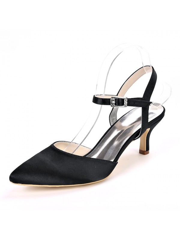Women's Wedding Shoes Wedding Sandals Bridesmaid Shoes Stiletto Heel Pointed Toe Minimalism Wedding Party & Evening Satin Ankle Strap Fall Spring & Summer Solid Colored White Black Purple #7736198