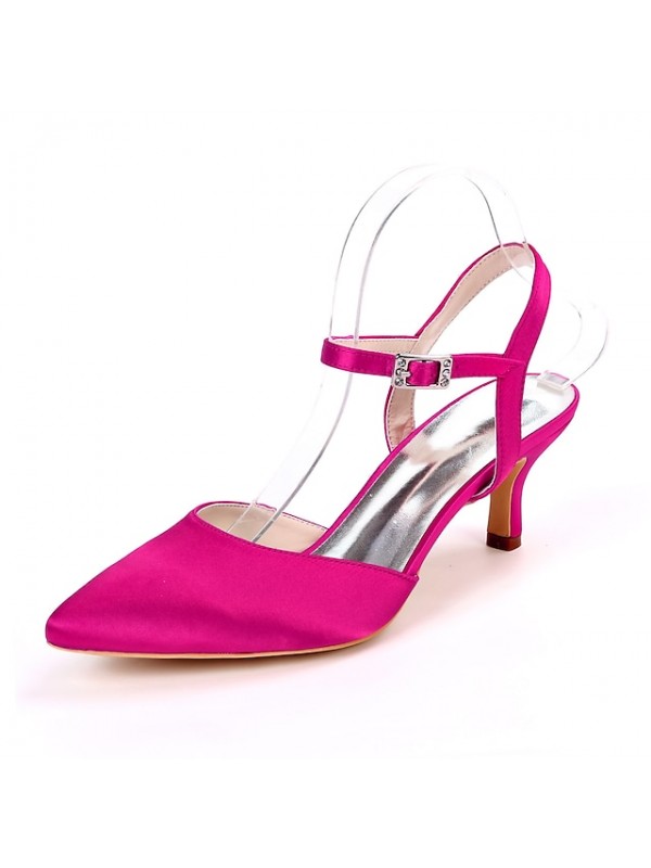 Women's Wedding Shoes Wedding Sandals Bridesmaid Shoes Stiletto Heel Pointed Toe Minimalism Wedding Party & Evening Satin Ankle Strap Fall Spring & Summer Solid Colored White Black Purple #7736198