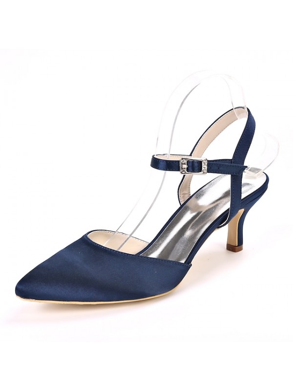 Women's Wedding Shoes Wedding Sandals Bridesmaid Shoes Stiletto Heel Pointed Toe Minimalism Wedding Party & Evening Satin Ankle Strap Fall Spring & Summer Solid Colored White Black Purple #7736198
