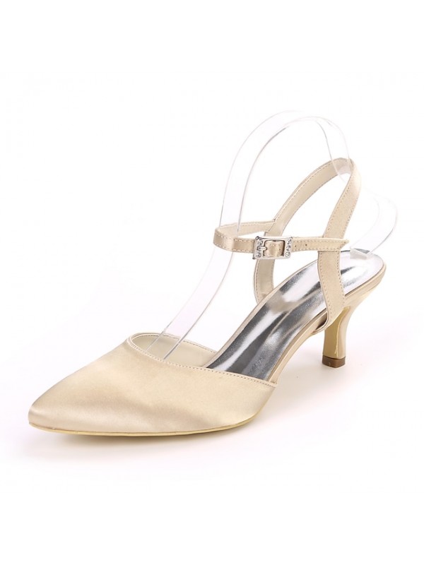 Women's Wedding Shoes Wedding Sandals Bridesmaid Shoes Stiletto Heel Pointed Toe Minimalism Wedding Party & Evening Satin Ankle Strap Fall Spring & Summer Solid Colored White Black Purple #7736198