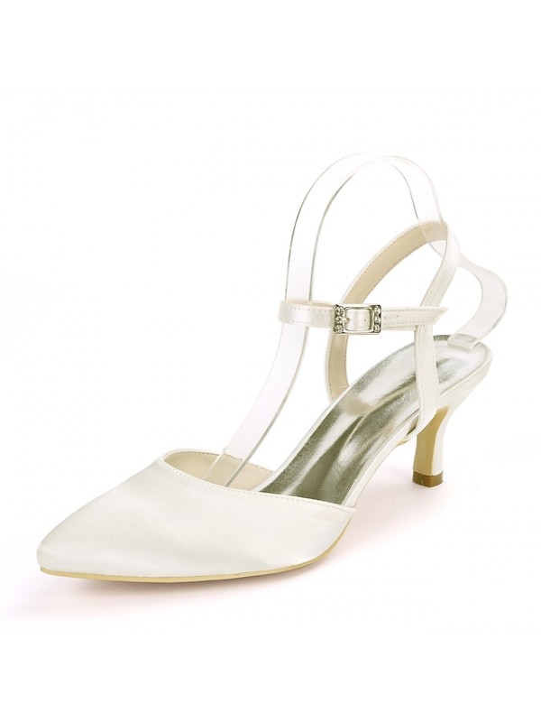 Women's Wedding Shoes Wedding Sandals Bridesmaid Shoes Stiletto Heel Pointed Toe Minimalism Wedding Party & Evening Satin Ankle Strap Fall Spring & Summer Solid Colored White Black Purple #7736198