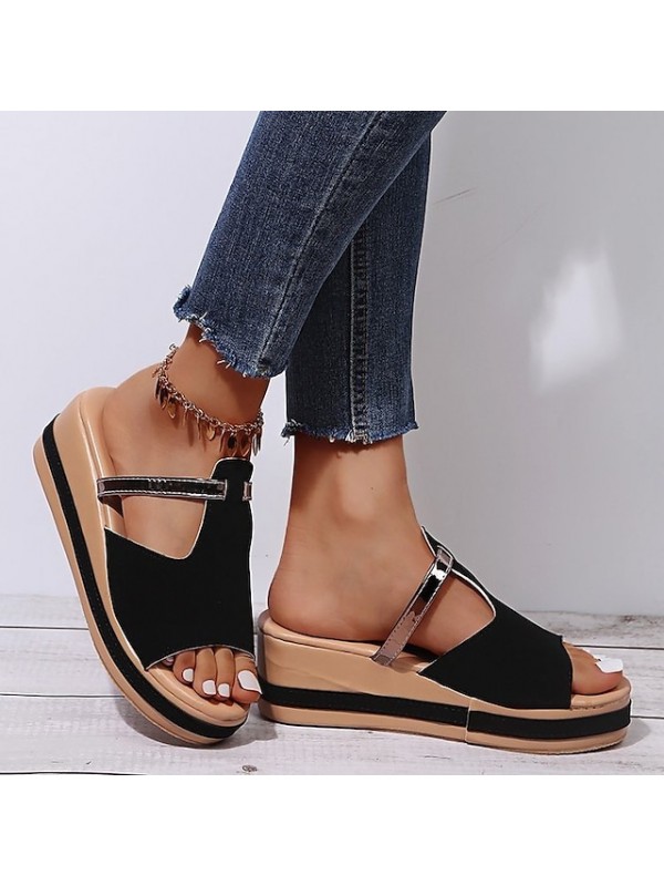 Women's Sandals Wedge Sandals Platform Sandals Wedge Heel Round Toe Rubber PU Loafer White Black Gold #8661670