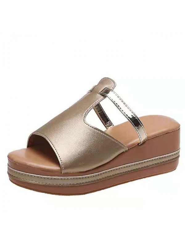 Women's Sandals Wedge Sandals Platform Sandals Wedge Heel Round Toe Rubber PU Loafer White Black Gold #8661670