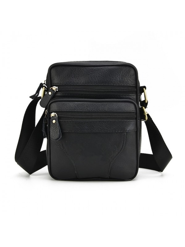 men genuine leather business casual solid color leather shoulder bag crossbody bag #8483094