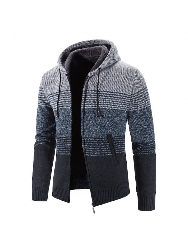 men's full zip hooded cardigan stripes sweatshirt casual thick knitted sweater jacket with pockets heavy warm fleece lined hoodie jackets winter cashmere wool cardigan sweaters knitwear sweatercoat #8841404