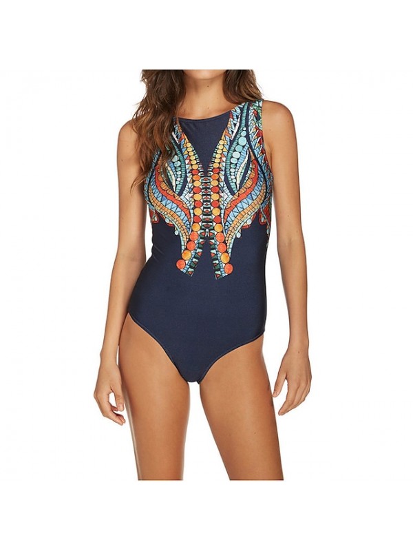 Women's One Piece Swimsuit High Neck Bodysuit Bathing Suit Floral Swimwear Green Black Breathable Quick Dry Comfortable Sleeveless - Swimming Surfing Beach Summer #8564149