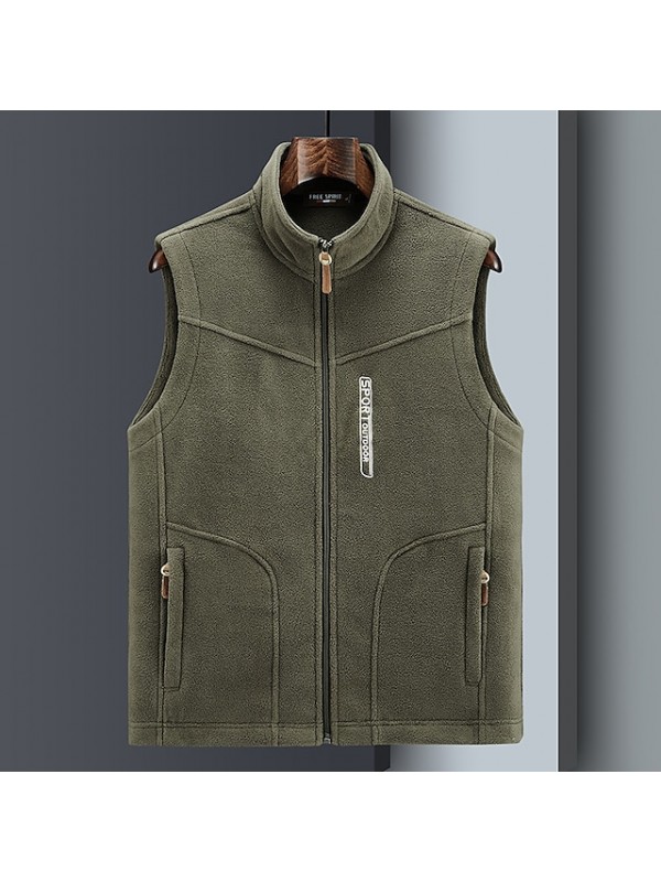 Men's Fishing Vest Hiking Fleece Vest Winter Outdoor Thermal Warm Windproof Fleece Lining Lightweight Outerwear Jacket Trench Coat Skiing Fishing Climbing Black Dark Gray Army Green Dark Blue #8809661