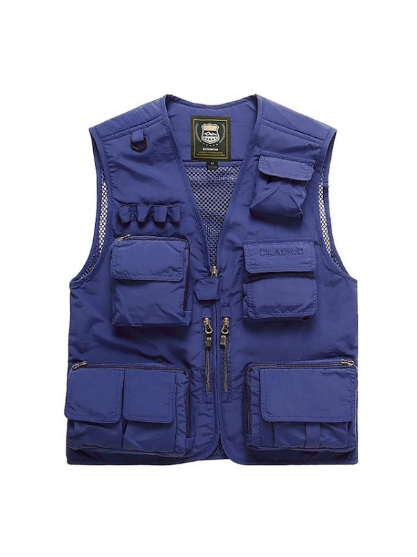 Men's Fishing Vest Cycling Vest Hiking Vest Jacket Coat Top Outdoor UV Resistant Ultra Light (UL) Quick Dry Lightweight Autumn / Fall Spring POLY Mesh Solid Color Army Green Blue Khaki Hunting #7121415