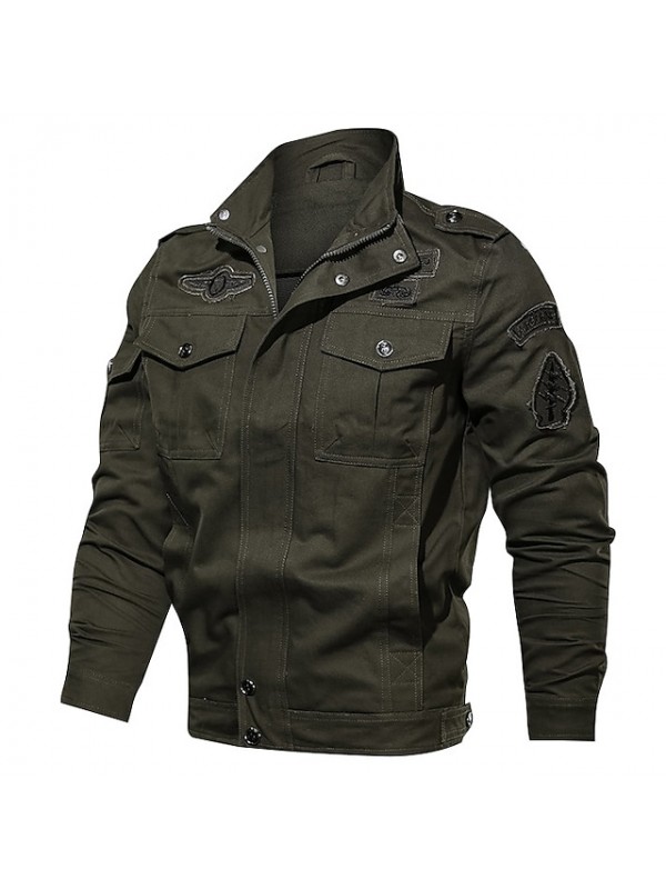 Men's Hiking Jacket Bomber Jacket Military Tactical Jacket Cotton Outdoor Solid Color Thermal Warm Windproof Multi-Pockets Lightweight Windbreaker Coat Top Hunting Fishing Climbing Army Green Khaki #8077231