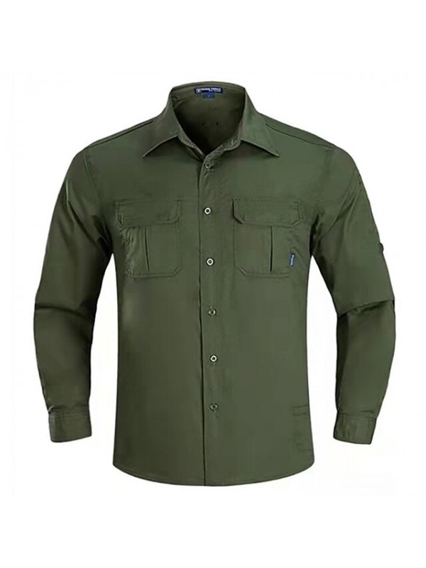 Men's Hiking Shirt / Button Down Shirts Tactical Military Shirt Long Sleeve Tee Tshirt Top Outdoor Quick Dry Lightweight Spring Summer Polyester Camo CP Green Black Camping / Hiking / Caving #9010787