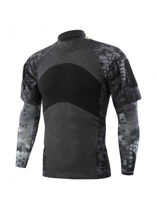 Men's Hunting Shirt Combat Shirt Camo / Camouflage Long Sleeve Outdoor Fall Winter Windproof Breathable Sweat wicking Top Polyester Camping / Hiking Hunting Military / Tactical Combat Black Camouflage #8925284