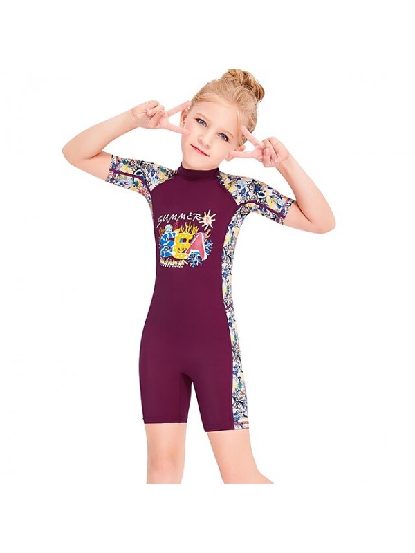 Dive&Sail Girls' Rash Guard Dive Skin Suit Swimsuit UV Sun Protection UPF50+ Breathable Stretchy Short Sleeve Back Zip - Swimming Diving Surfing Snorkeling Patchwork Summer / Quick Dry / Quick Dry #8373724