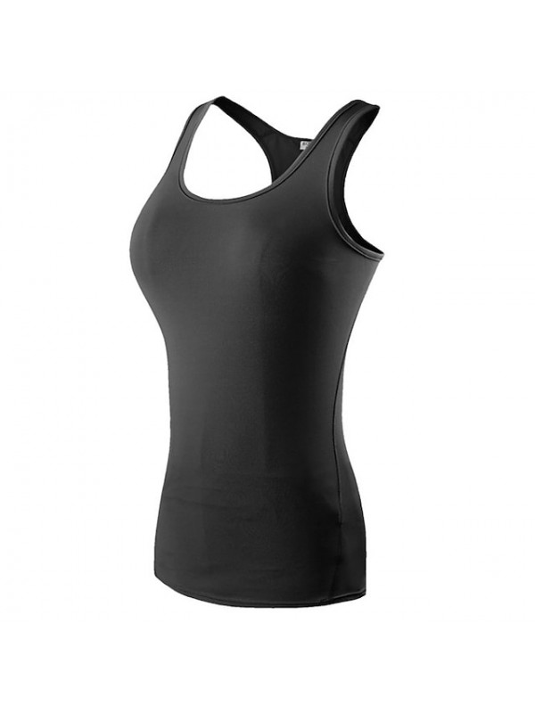 YUERLIAN Women's Sleeveless Running Shirt Compression Tank Top Racerback Vest / Gilet Base Layer Top Athletic Spandex Breathable Quick Dry Gym Workout Running Jogging Sportswear Solid Colored Black #6604626