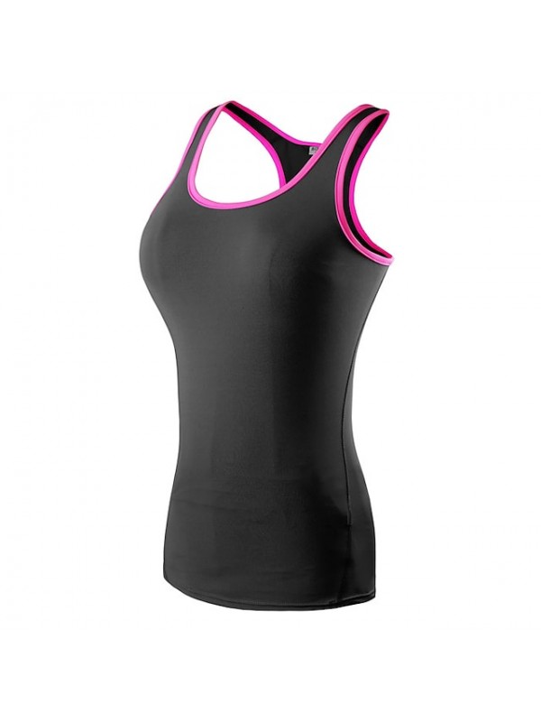YUERLIAN Women's Sleeveless Running Shirt Compression Tank Top Racerback Vest / Gilet Base Layer Top Athletic Spandex Breathable Quick Dry Gym Workout Running Jogging Sportswear Solid Colored Black #6604626