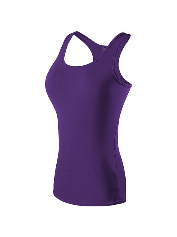 YUERLIAN Women's Sleeveless Running Shirt Compression Tank Top Racerback Vest / Gilet Base Layer Top Athletic Spandex Breathable Quick Dry Gym Workout Running Jogging Sportswear Solid Colored Black #6604626