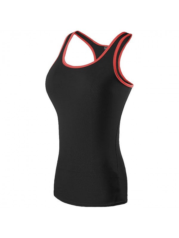 YUERLIAN Women's Sleeveless Running Shirt Compression Tank Top Racerback Vest / Gilet Base Layer Top Athletic Spandex Breathable Quick Dry Gym Workout Running Jogging Sportswear Solid Colored Black #6604626