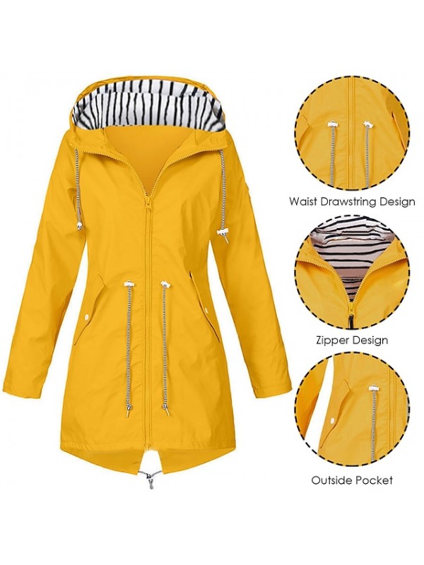 Women's Hoodie Jacket Waterproof Hiking Jacket Raincoat Rain Jacket Winter Outdoor Thermal Warm Windproof Lightweight Breathable Windbreaker Coat Top Camping Fishing Casual Blue Yellow Black Red Navy #8356277