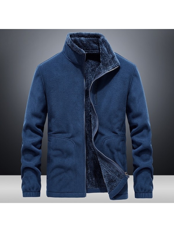 Men's Hiking Fleece Jacket Windbreaker Polar Fleece Winter Outdoor Solid Color Thermal Warm Windproof Lightweight Stand Collar Outerwear Trench Coat Top Single Slider Hunting Fishing Climbing Blue #7898167