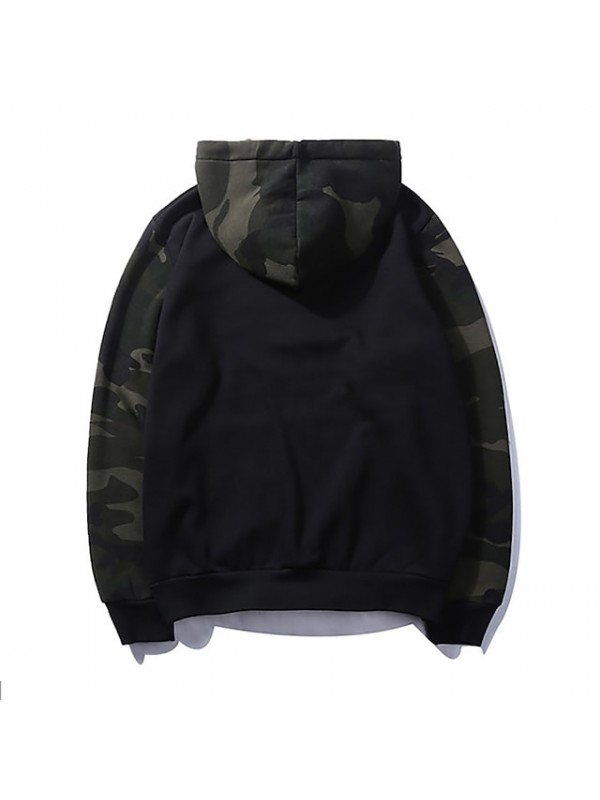 Men's Camouflage hoodie Outdoor Windproof Breathable Sweat wicking Fall Spring Camo Pullover Cotton Long Sleeve Hunting Camping Training Black Army Green Khaki / Combat #8990514