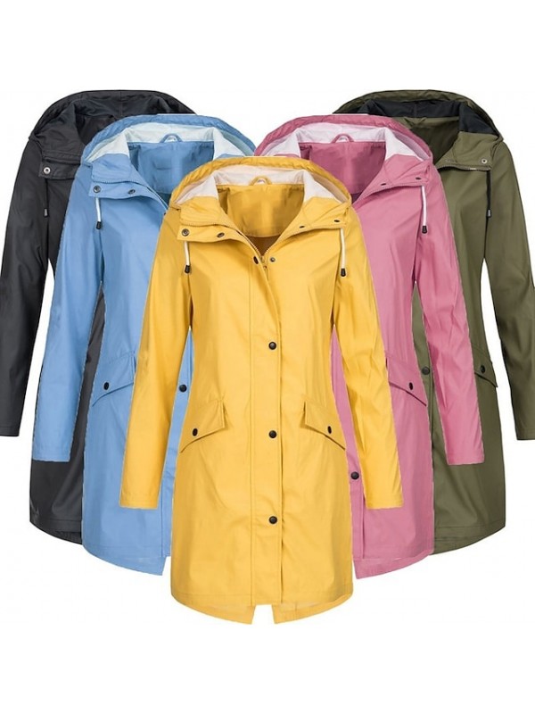 Women's Hoodie Jacket Hiking Windbreaker Spandex Winter Outdoor Solid Color Windproof Quick Dry Front Zipper Lightweight Outerwear Coat Parka Full Length Visible Zipper Camping / Hiking Hunting Ski #8311730