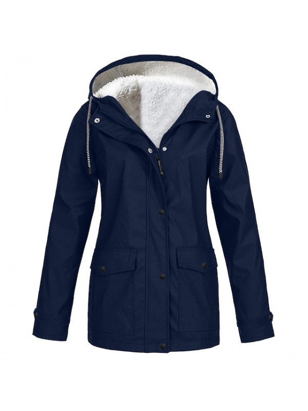 Women's Hoodie Jacket Rain Jacket Hooded Outdoor Thermal Warm Waterproof Windproof Breathable Autumn / Fall Winter Jacket Fleece Camping / Hiking Hunting ArmyGreen Blue Purple #8641050