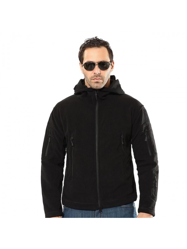 Men's Hoodie Jacket Hunting Fleece Jacket Hooded Outdoor Thermal Warm Windproof Breathable Multifunctional Fall Winter Solid Colored Jacket Fleece Hunting Camping Military / Tactical Black Grey Khaki #8774043