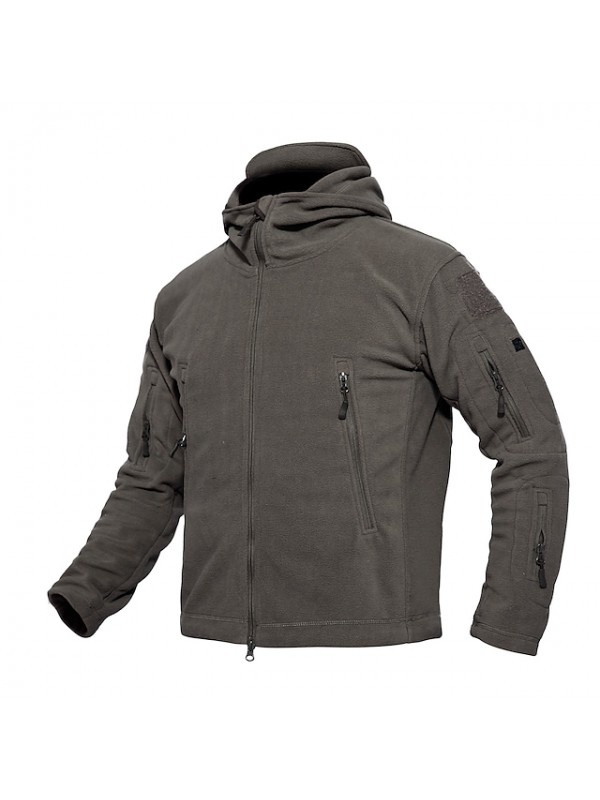 Men's Hoodie Jacket Hunting Fleece Jacket Hooded Outdoor Thermal Warm Windproof Breathable Multifunctional Fall Winter Solid Colored Jacket Fleece Hunting Camping Military / Tactical Black Grey Khaki #8774043