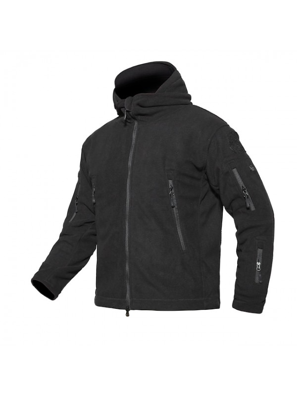 Men's Hoodie Jacket Hunting Fleece Jacket Hooded Outdoor Thermal Warm Windproof Breathable Multifunctional Fall Winter Solid Colored Jacket Fleece Hunting Camping Military / Tactical Black Grey Khaki #8774043