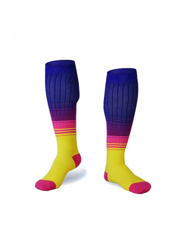 Men's Women's Compression Socks Hiking Socks Winter Summer Outdoor Breathable Lightweight Soft Comfortable triangle geometry big color bar Fluorescence on black for Fishing Climbing Running #9024309