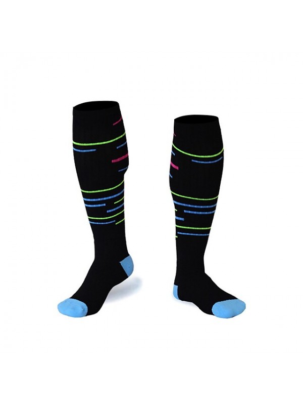 Men's Women's Compression Socks Hiking Socks Winter Summer Outdoor Breathable Lightweight Soft Comfortable triangle geometry big color bar Fluorescence on black for Fishing Climbing Running #9024309
