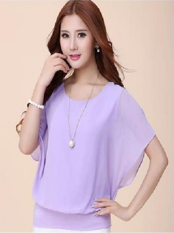 womens round neck casual chiffon blouse and top summer short sleeve shirts tunics (x-large, black) #8224989