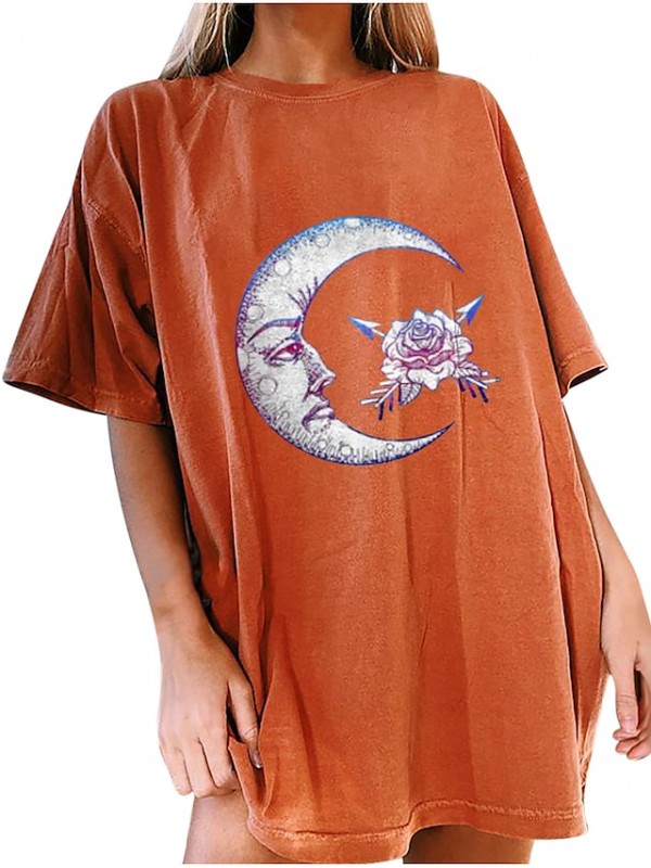 women's moon and sun tshirt oversized vintage graphic t-shirt sweatshirt crewneck cute sun shirt loose casual (orange h, s) #8601973