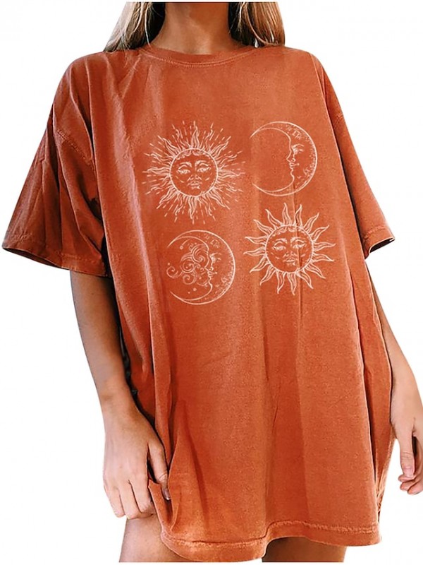 women's moon and sun tshirt oversized vintage graphic t-shirt sweatshirt crewneck cute sun shirt loose casual (orange h, s) #8601973
