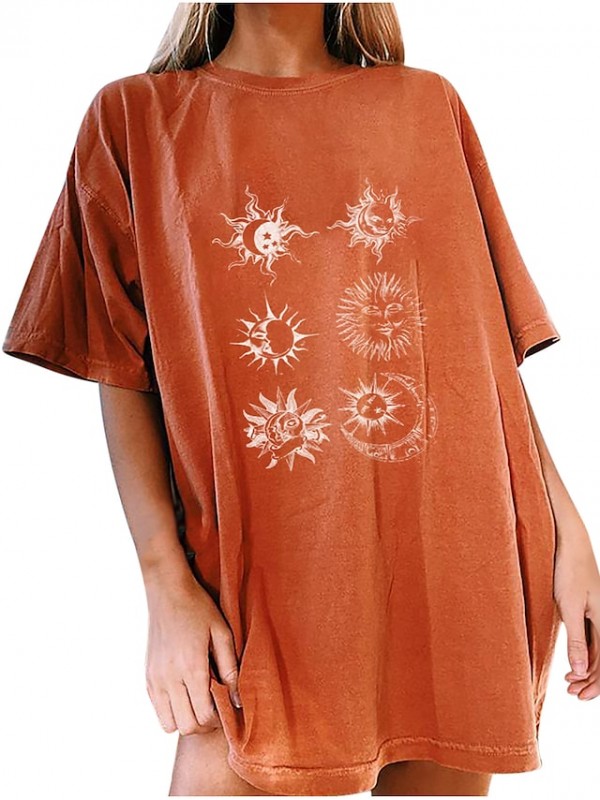women's moon and sun tshirt oversized vintage graphic t-shirt sweatshirt crewneck cute sun shirt loose casual (orange h, s) #8601973