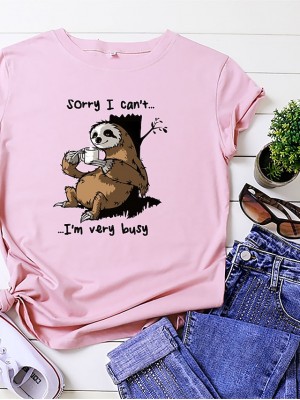 cartoon sloth print short sleeve t-shirt #8677585
