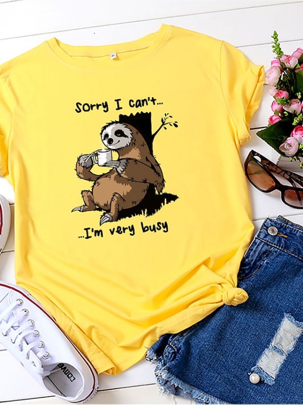 cartoon sloth print short sleeve t-shirt #8677585
