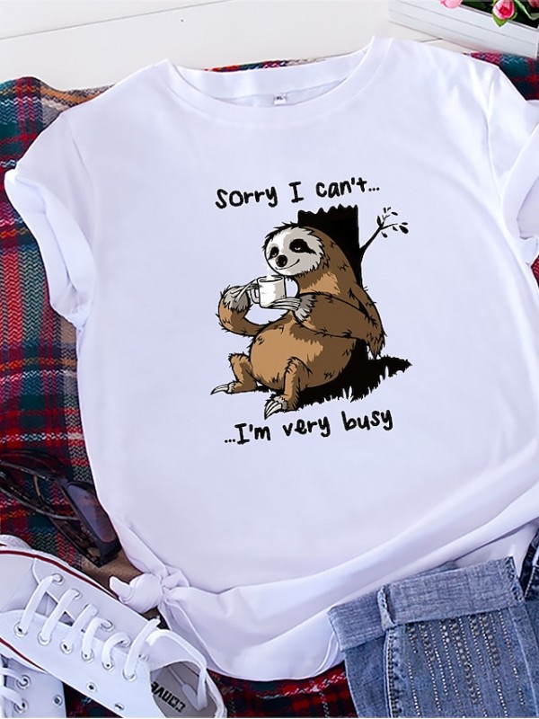 cartoon sloth print short sleeve t-shirt #8677585