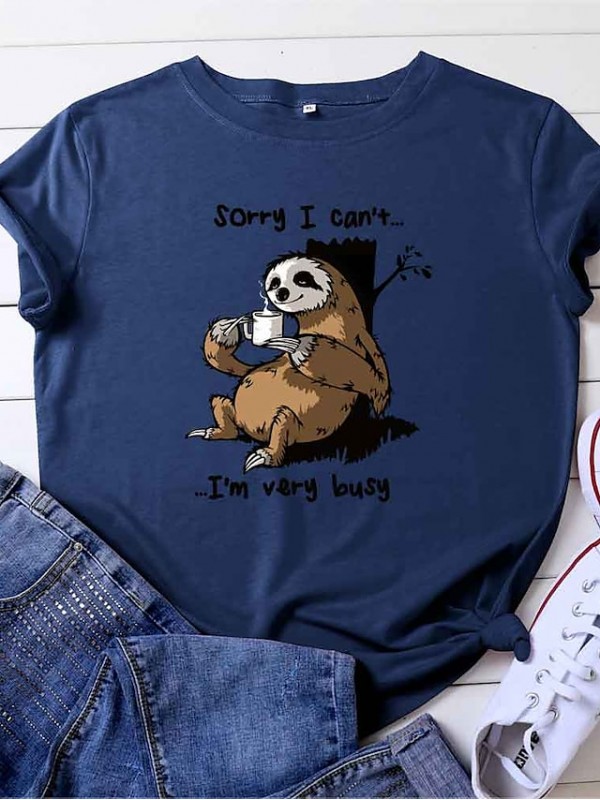 cartoon sloth print short sleeve t-shirt #8677585
