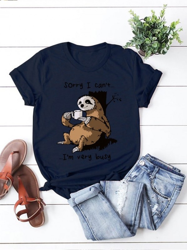cartoon sloth print short sleeve t-shirt #8677585