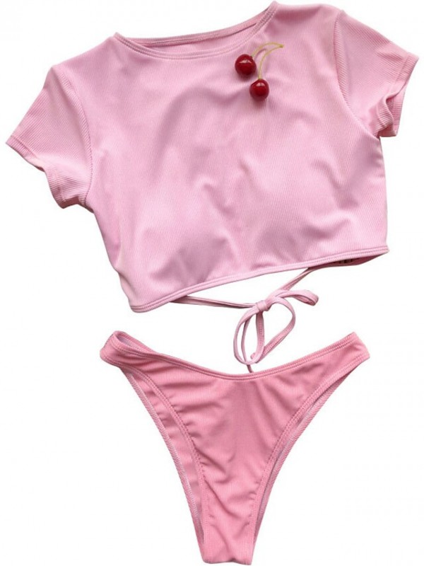 Women's Swimwear Bikini 2 Piece Swimsuit Open Back Solid Color Black Pink Khaki Tank Top Scoop Neck Bathing Suits New Vacation Fashion / Modern / Padded Bras #8941900