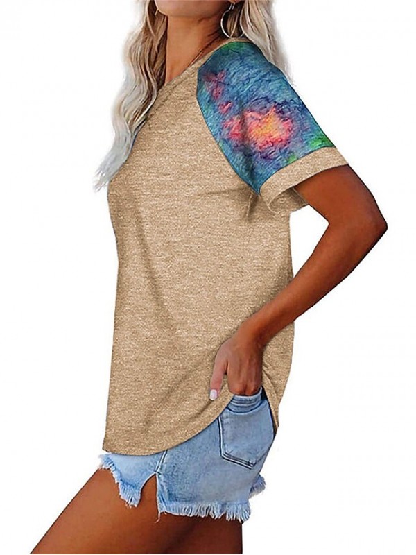 Women's Painting T shirt Camo Print Round Neck Basic Tops Green Blue Black #9027945