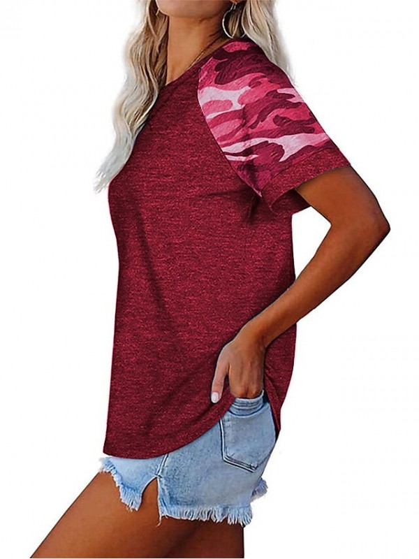 Women's Painting T shirt Camo Print Round Neck Basic Tops Green Blue Black #9027945