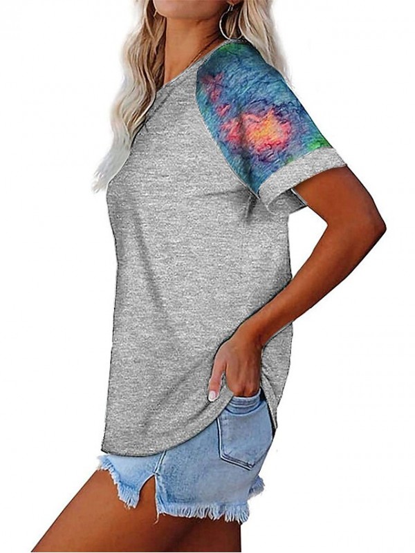 Women's Painting T shirt Camo Print Round Neck Basic Tops Green Blue Black #9027945