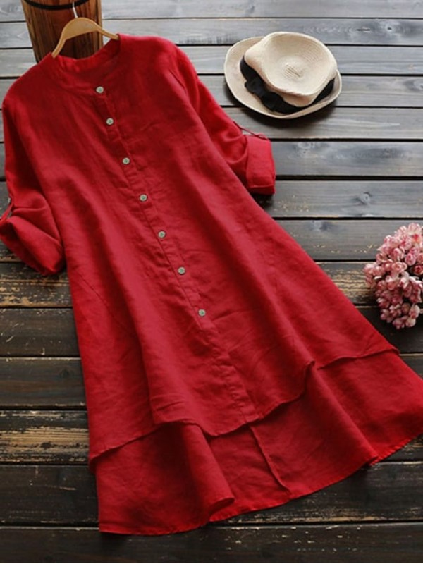 Women's Blouse Shirt Crew Neck Round Neck Basic Tops Navy Almond Black #8490921