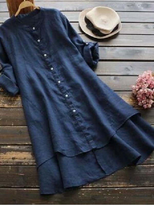 Women's Blouse Shirt Crew Neck Round Neck Basic Tops Navy Almond Black #8490921