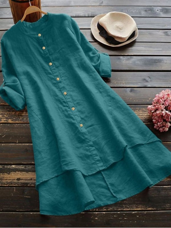 Women's Blouse Shirt Crew Neck Round Neck Basic Tops Navy Almond Black #8490921