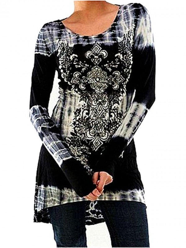 Women's Painting T shirt Graphic Print Round Neck Basic Tops Blue Purple Black / 3D Print #8890360