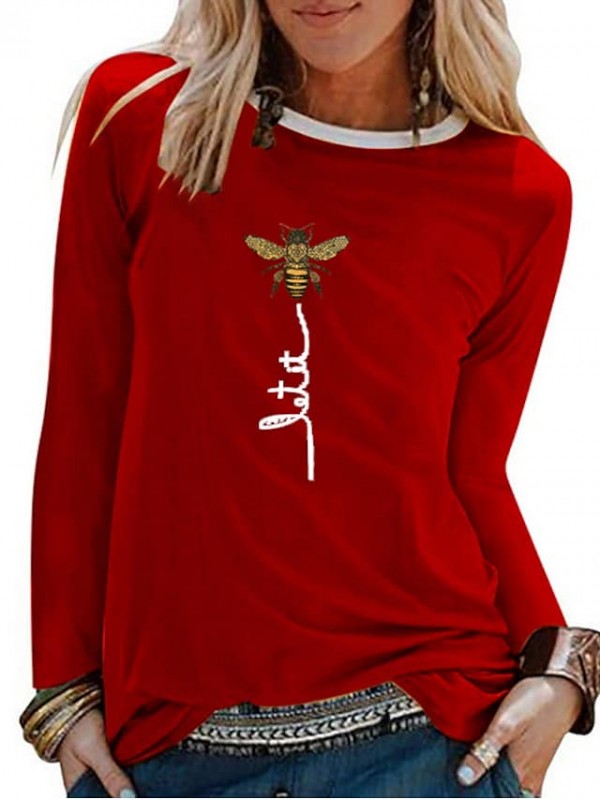 Women's T shirt Floral Round Neck Basic Tops Blue White Black #7946757