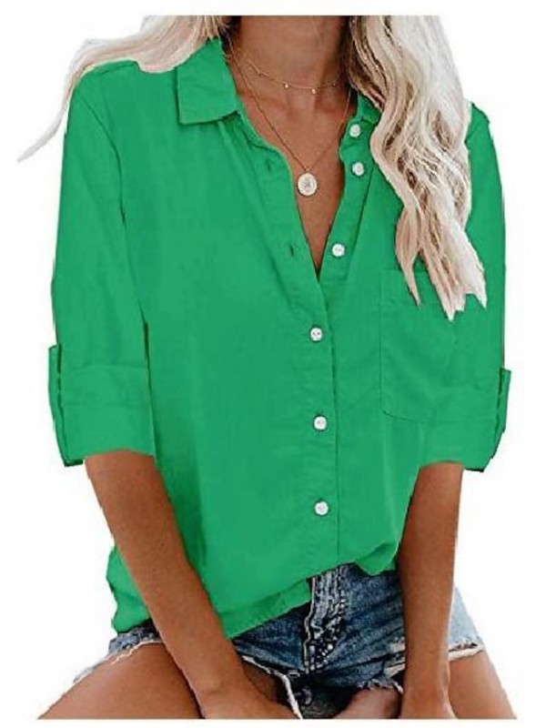 women's cuffed long sleeve shirt lightweight button up work blouses (s, navy blue) #8383473